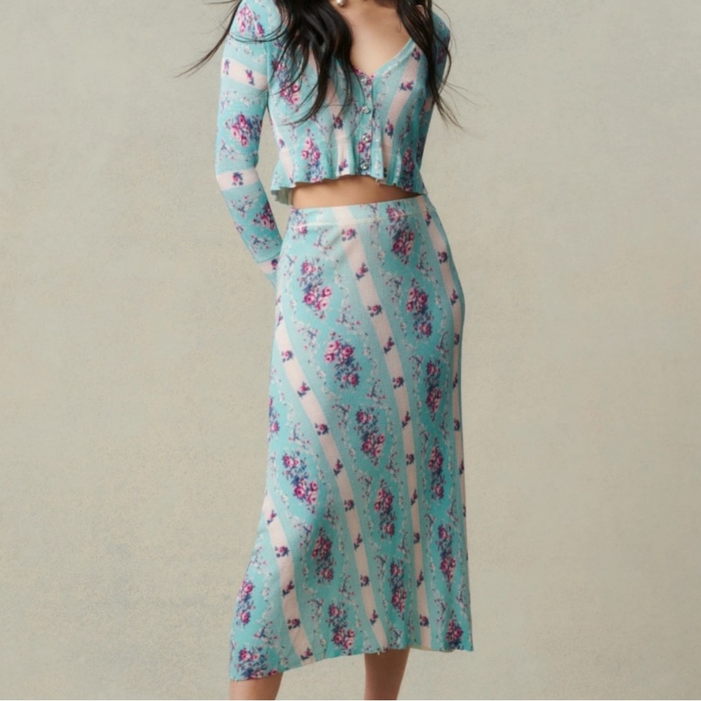 LoveShackFancy Odylene Knit Midi Skirt - Cool Winter Jam - X-Small - $295